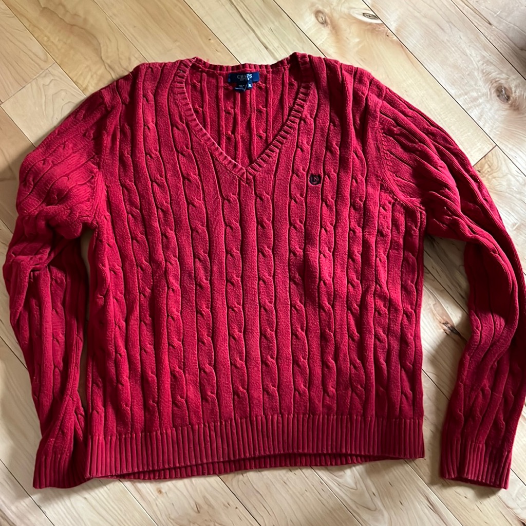 Ralph Lauren Chaps Red Cable Knit Vneck Sweater